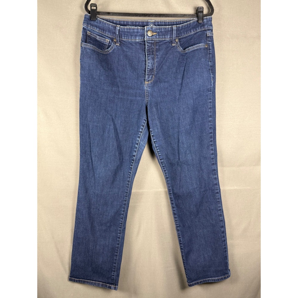 St. John's Bay Straight Leg Jeans Women 16S Blue Dark Wash Stretch Denim